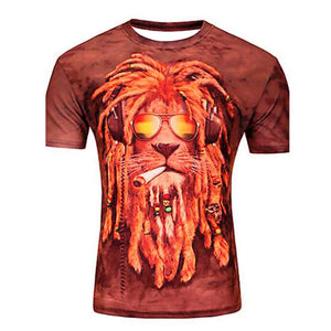 3D Graphic Printed Short Sleeve Shirts Smoke Lion