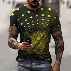 3D Graphic Printed Short Sleeve Shirts Optical Illusion Cubes