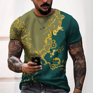 3D Graphic Printed Short Sleeve Shirts Big and Tall Blue Yellow Black